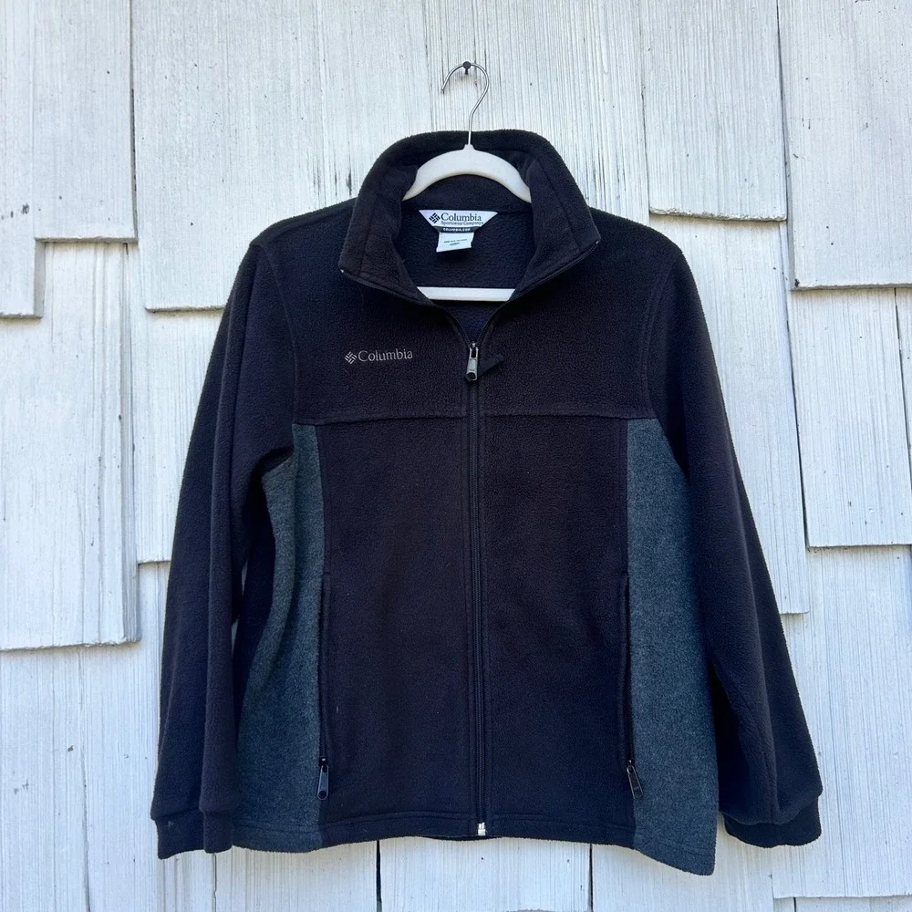 Columbia Sportswear Fleece Jacket Youth Size 14/16 Full Zip Black‎ Gray